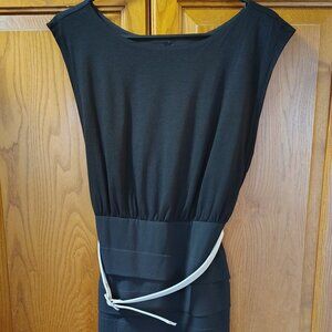 Alice + Olivia Mini Black Dress Keyhole Back White Belt & Bows Tiered Sz S